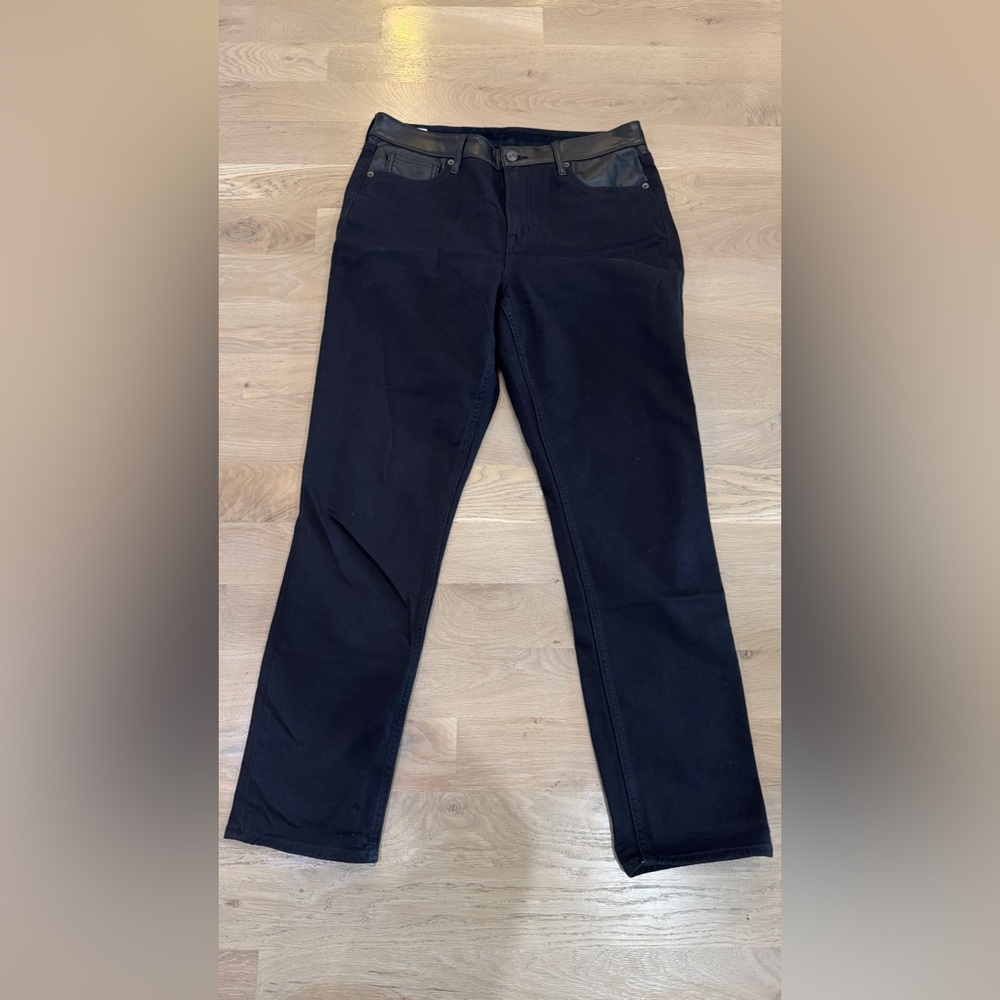 Gap vintage slim mid rise true black faux leather panel size 14 tall